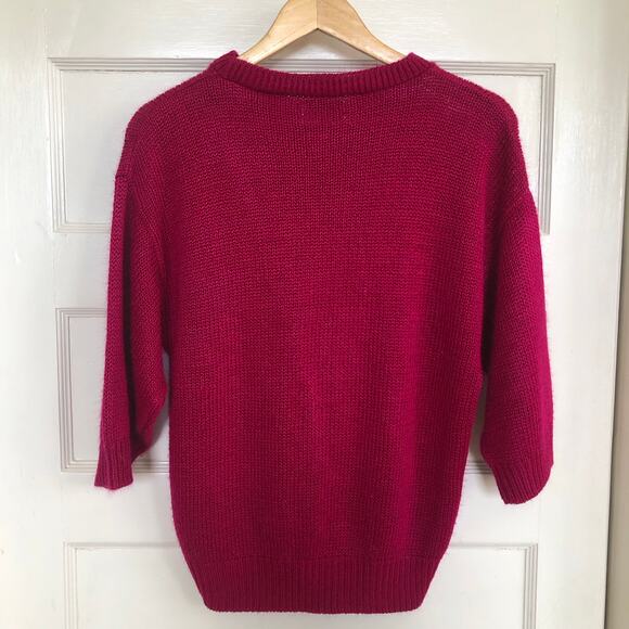 VTG Garland Knit Sweater L 70s 80s Raspberry Pink Boxy USA Made Minimalist - Picture 4 of 8